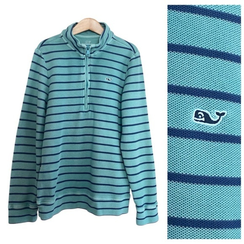 Vineyard Vines Boys Blue Stripe Garment-Dyed Saltwater Half Zip Pullover Small